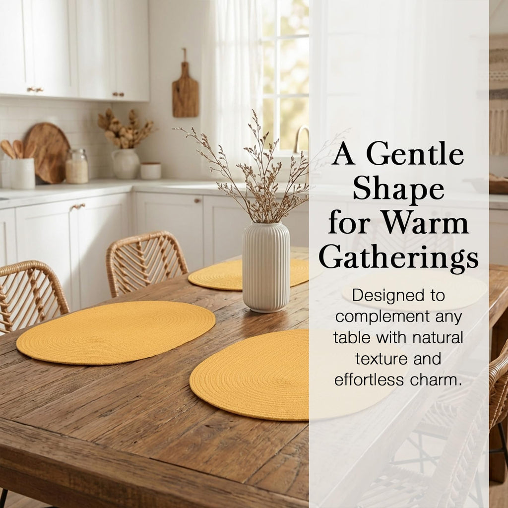 Placemats Set of 4, Woven Oval Braided Dining Table Mats(Mustard Yellow)