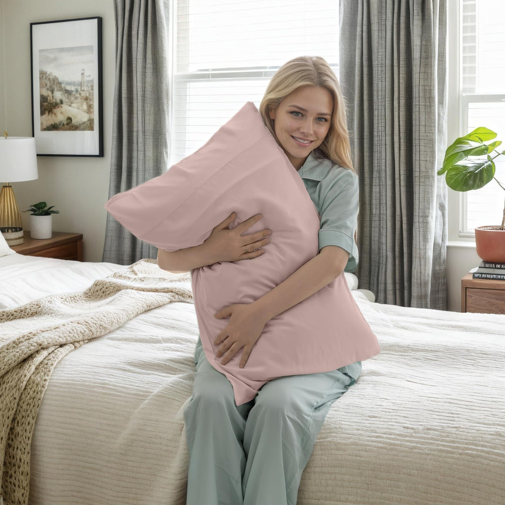 Pink Pillow Cases King Size 2 Pack, Bamboo Rayon Cooling Pillowcases with Envelope Closure, Cool Breathable Pillow