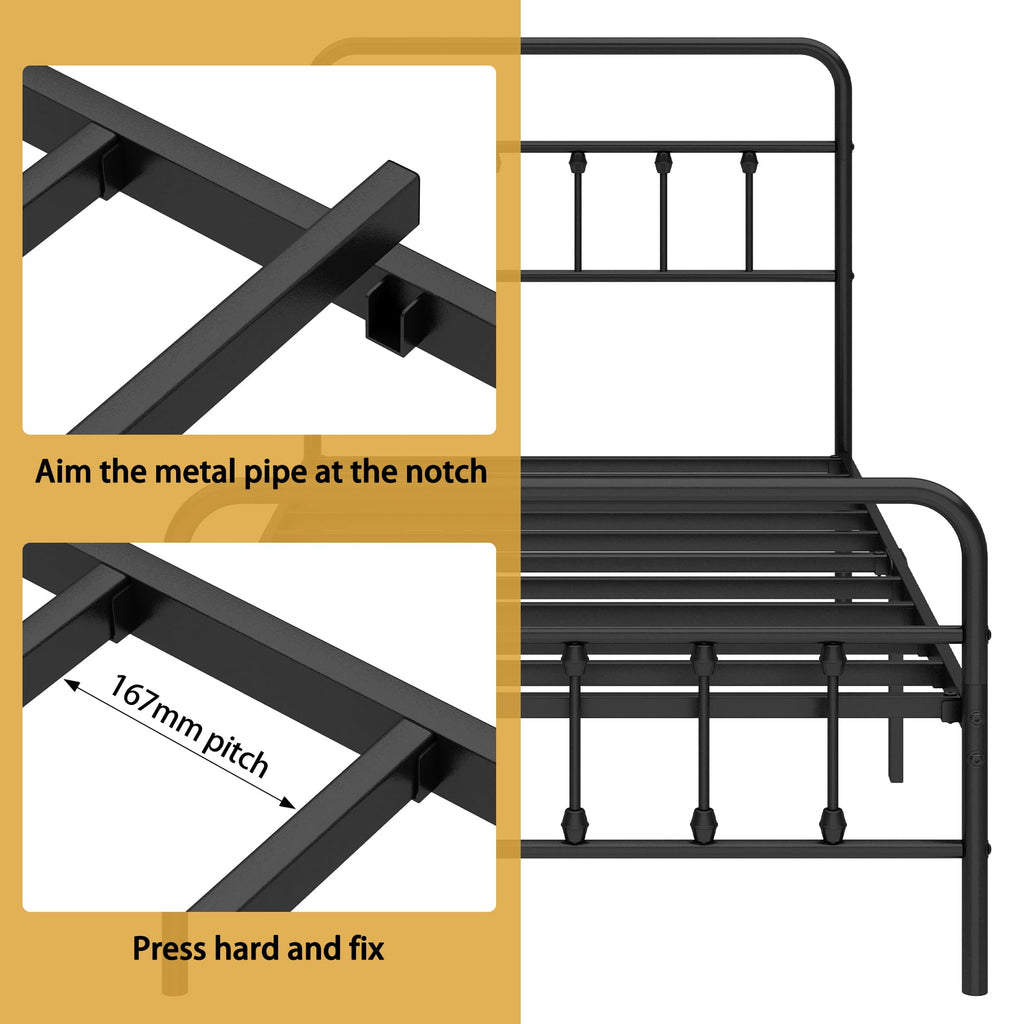 Metal Bed Frame with Victorian Headboard & Footboard, Black