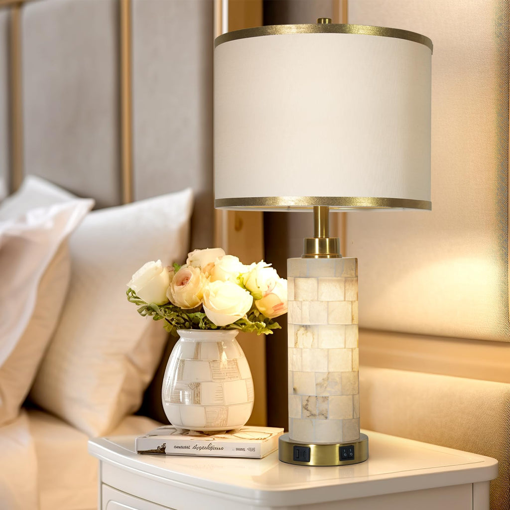 27" Alabaster Table Lamps Set of 2 Bedroom