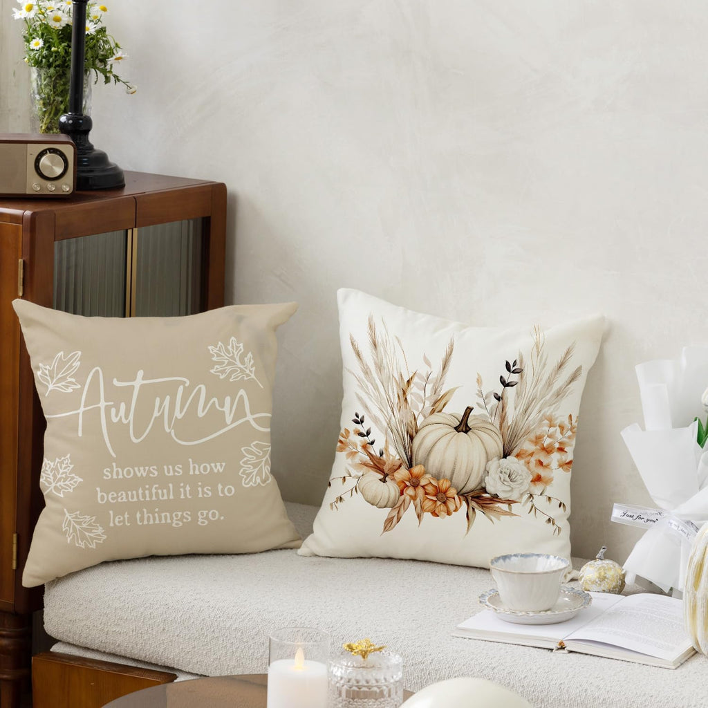 Fall Pumpkin Khaki Throw Pillow Covers Thanksgiving Home Decor - Set of 4