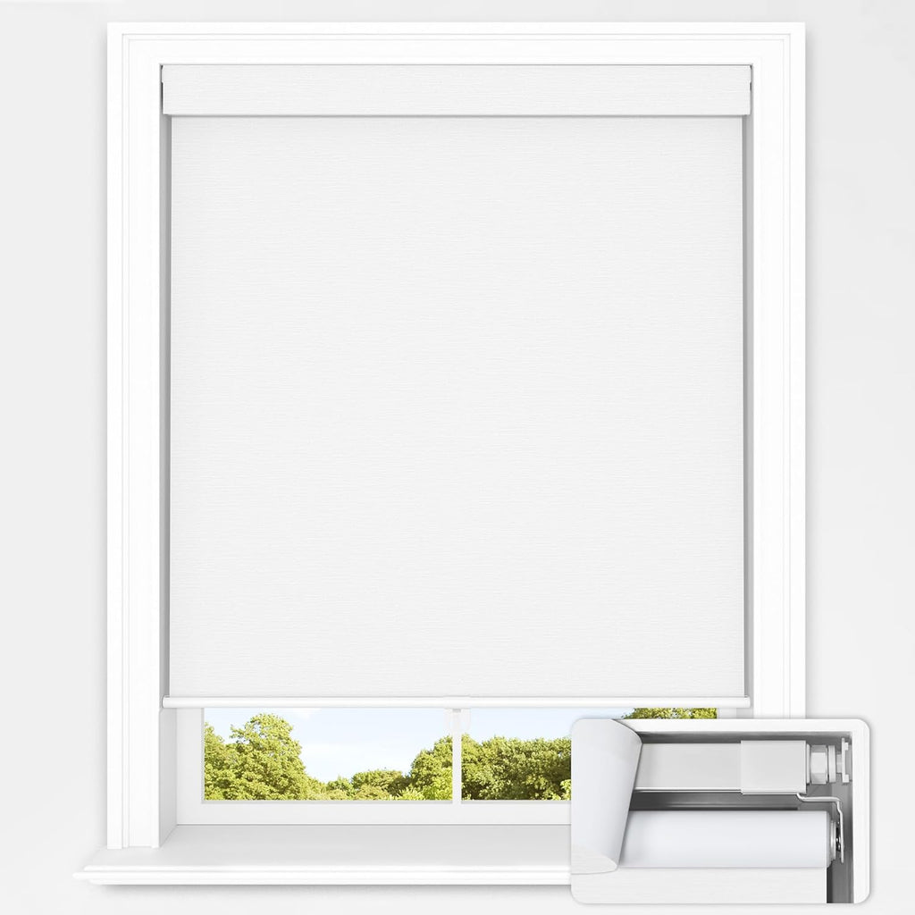 No Tools No Drill Cordless Blackout Roller Shades for Indoor - White