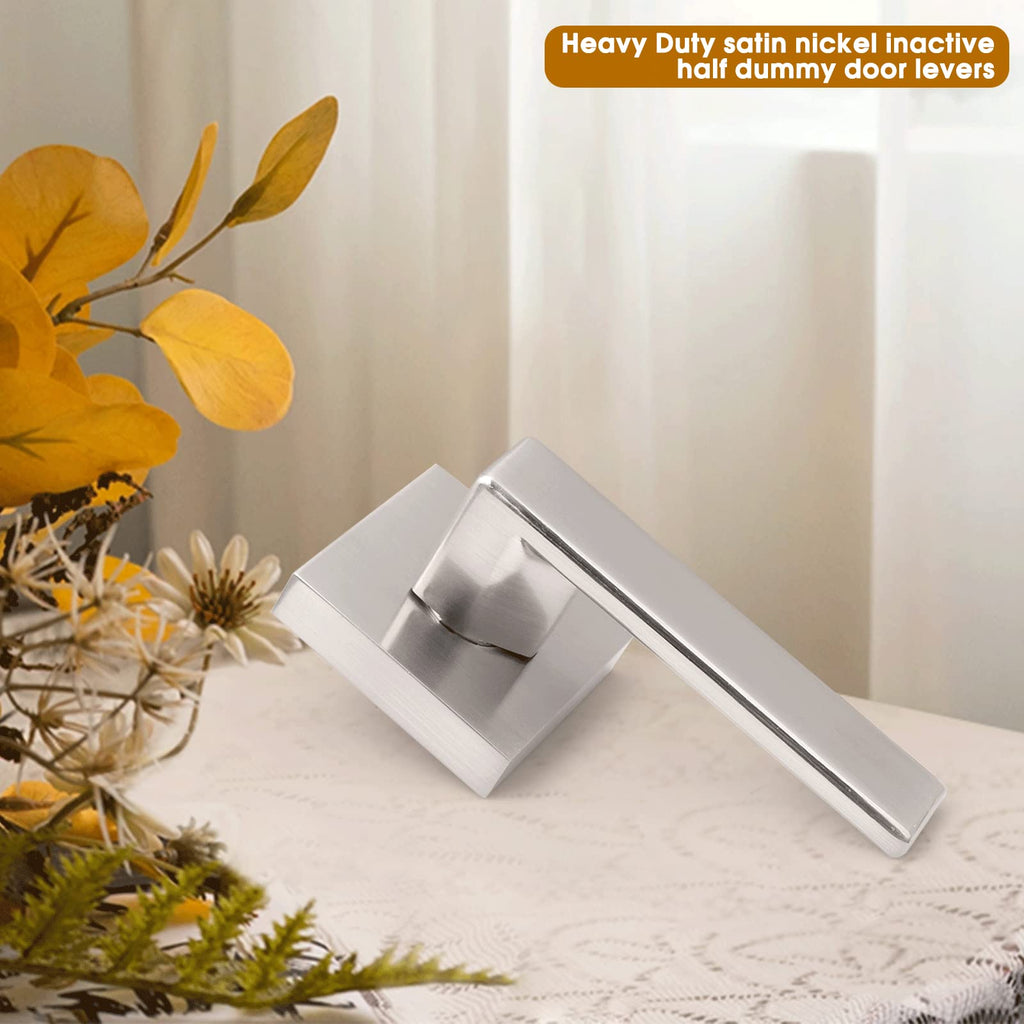 1 Pack Dummy Door Handles in Brushed Nickel, Non-Turning Interior Door Levers, Heavy Duty Single Side Pull Handles