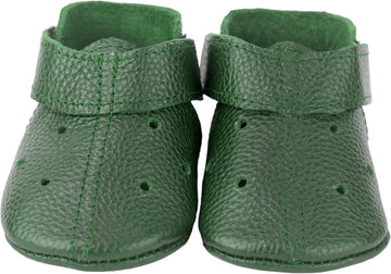 Handmade Genuine Leather Baby Shoes, Emerald Green Soft Sole Infant Moccasins, Perforated Toddler Booties, Newborn