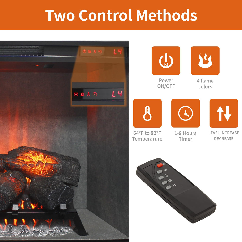 33" Electric Fireplace Insert, Weathered Concrete Finish, 1500W Fireplace Heater, Adjustable Flame Colors &