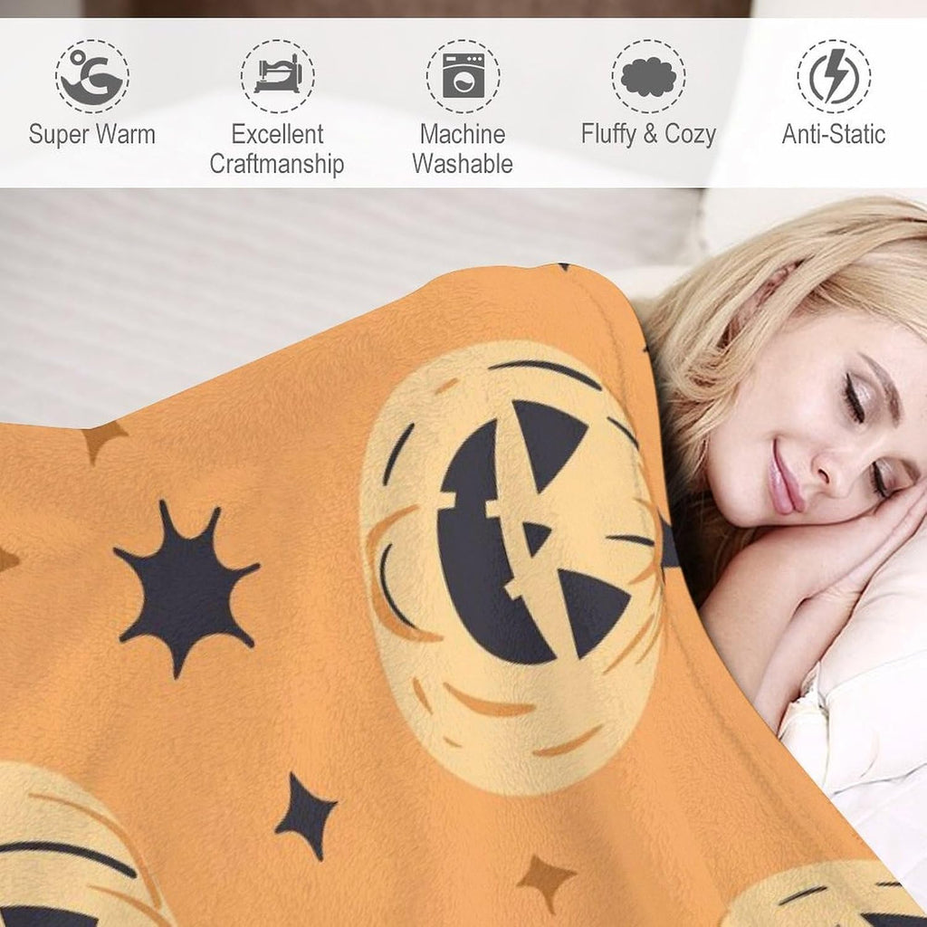 Farmhouse Checkered Pumpkin Vine Halloween Fleece Throw Blanket, Cozy Decor Blanket for Sofa Living Room Fall Holiday
