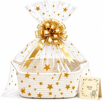 Large Empty Gift Basket Set - Includes Big Woven Basket, Gift Wrap, Confetti & Greeting Card, Ideal for Bridal