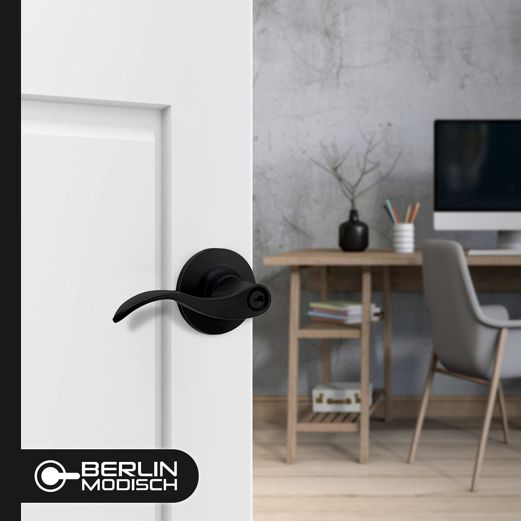 Privacy Lever Door Handle [Thumb Turn Lock on The Inside] with a Iron Black Finish, Reversible for Right & Left Side
