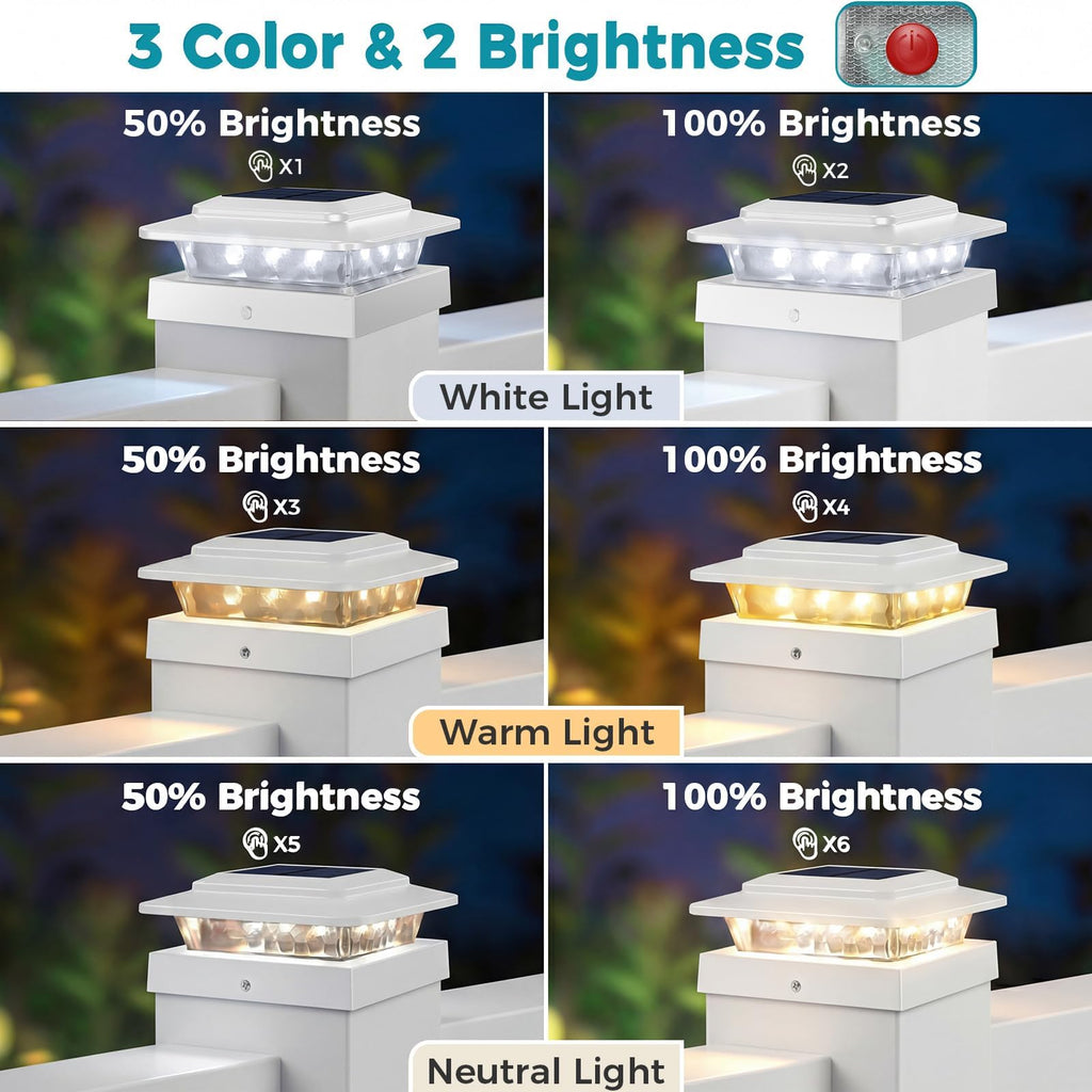 Solar Post Cap Lights Outdoor 10 Pack, 3 Color Temps&2 Brightness