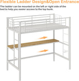 Loft Bed Twin with Desk, Metal Bedframe with Removable Ladder and Safety Guardrail, No Box Spring Needed, Space Saving