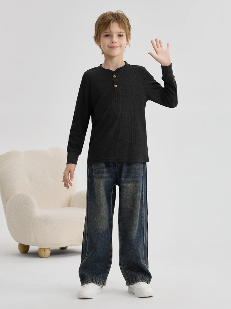 4 Pack Toddler Boys Henley Long Sleeve Shirts Boys Waffle Thermal Shirt Henley Long Sleeve Shirts for Boys