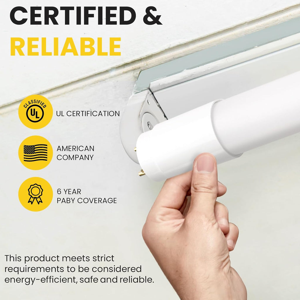 25 Pack 4FT LED T8 Type A+B Light Tube, 18W, Plug & Play or Ballast Bypass, 2250LM, 5000K, Single or Double End Power