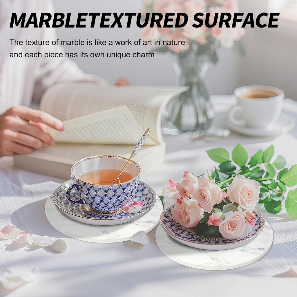 Inch Trivets for Hot Dishes, Pots and Pans, Marble Style Ceramic Trivet with Holder, Heat Resistant Hot Plate Mats - Set of 3