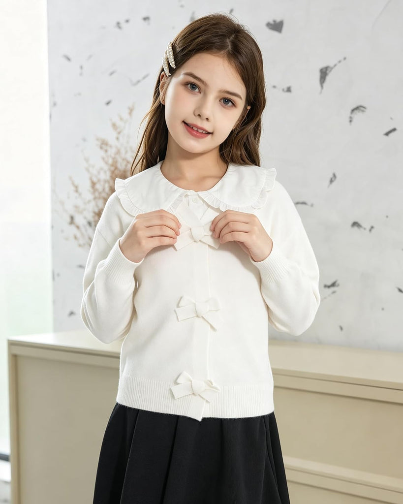 Cardigan Sweater School Uniform Knit Bowknot Sweater Tops
