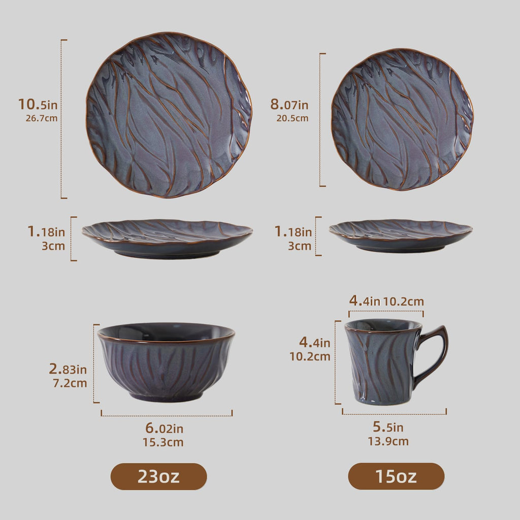 Ceramic Dinnerware Sets for 4, 16pcs Plates and Bowls Sets, Reactive Glaze Ceramic Dish Set, Scratch Resistant