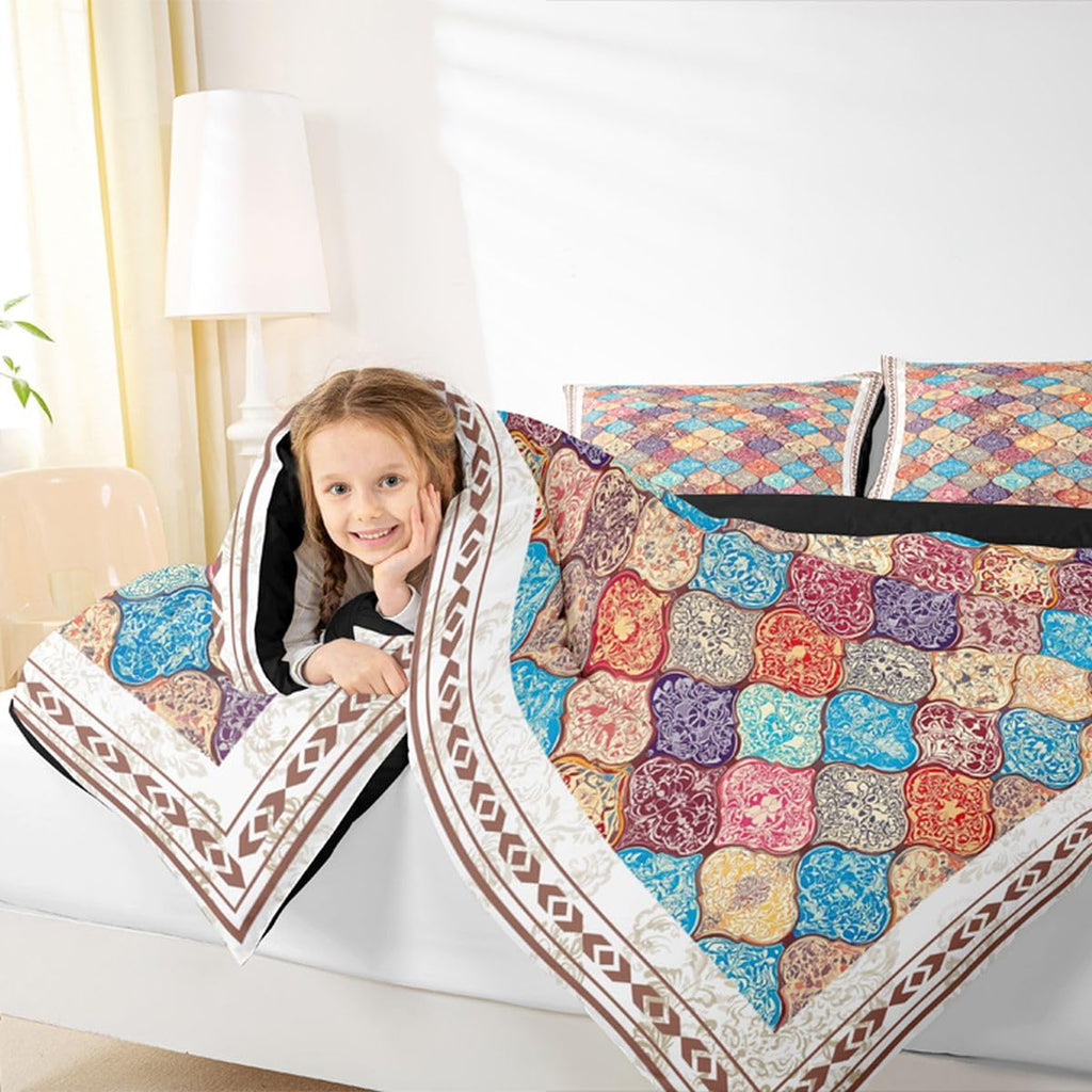 Exotic Style Comforter Set Queen Boho Damask Flower Bedding Set for Women Exotic Tribal Colorful Bohemian Down