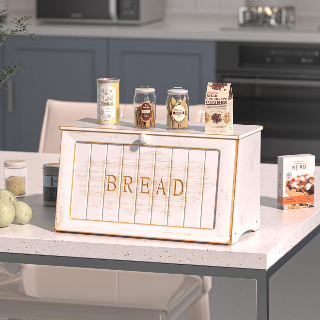 Vintage Countertop, Retro Design Bread Storage Container, Farmhouse Wooden Counter Breadbox, Small Bamboo Bread Bin