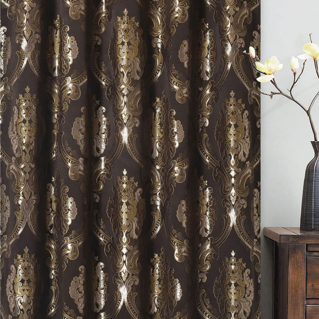 Luxe Love Jacquard Window Curtain 2pcs Set.Chocolate, W54 x L96