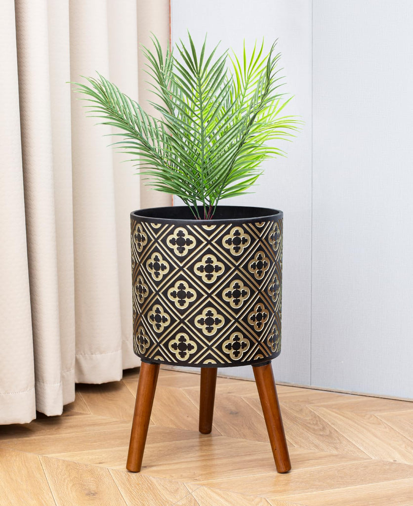10 Inch Plant Pot with Stand, Planter for Indoor Plants, Modern Large Flower Planter Pot with Drainage Holes for