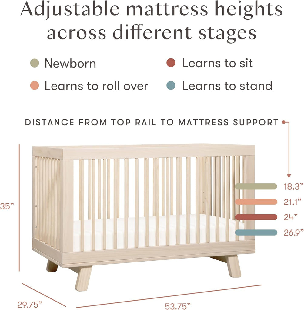Hudson 3-in-1 Convertible Baby Crib ,Washed Natural | GREENGUARD Gold Certified Wooden Crib - Converts to Toddler Bed