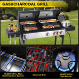 3-Burner Propane and Charcoal Grill Combo with Side Burner, 41,500 BTU BBQ Grill with Cast Iron Grates for Patio, Garden, Balcony, or Camping