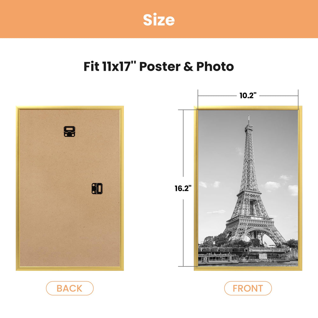 11x17 Poster Frame, Easy Slide-In Assembly, Gold, 3 Pack
