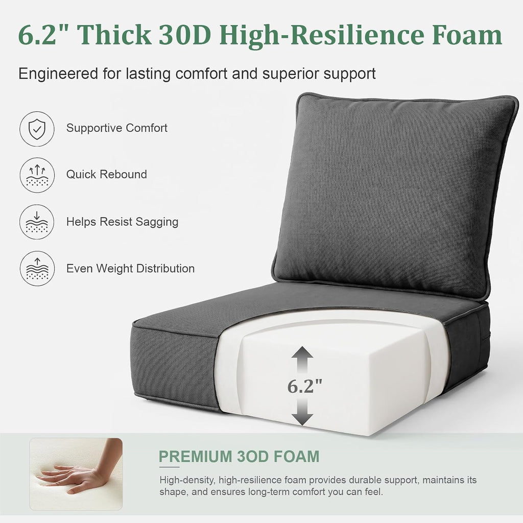 Outdoor Chair Cushions 24 x 24 x 6 Inch, 100% Olef Furniture Cushions, Water & Fade Resistant Deep Seat Replacement