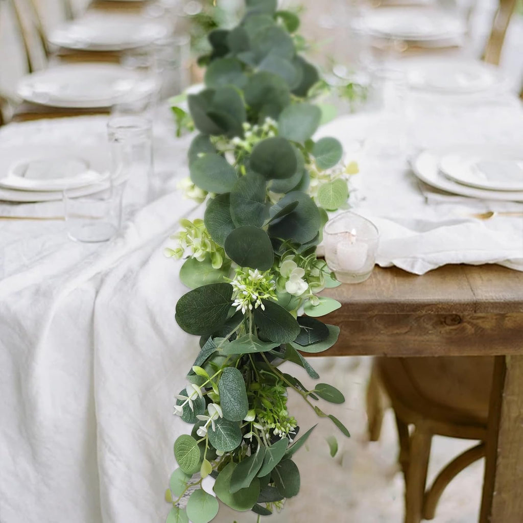 5.9FT Eucalyptus Garland, Artificial Greenery Garland Flower, Green Garland Wreath Vines Decorations, Fake Silver - Set of 59
