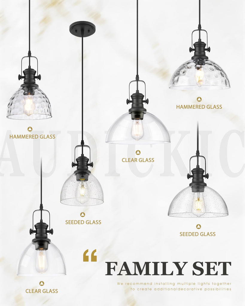 7.5" Matte Black Pendant Lights Kitchen Island, Clear Glass Shade