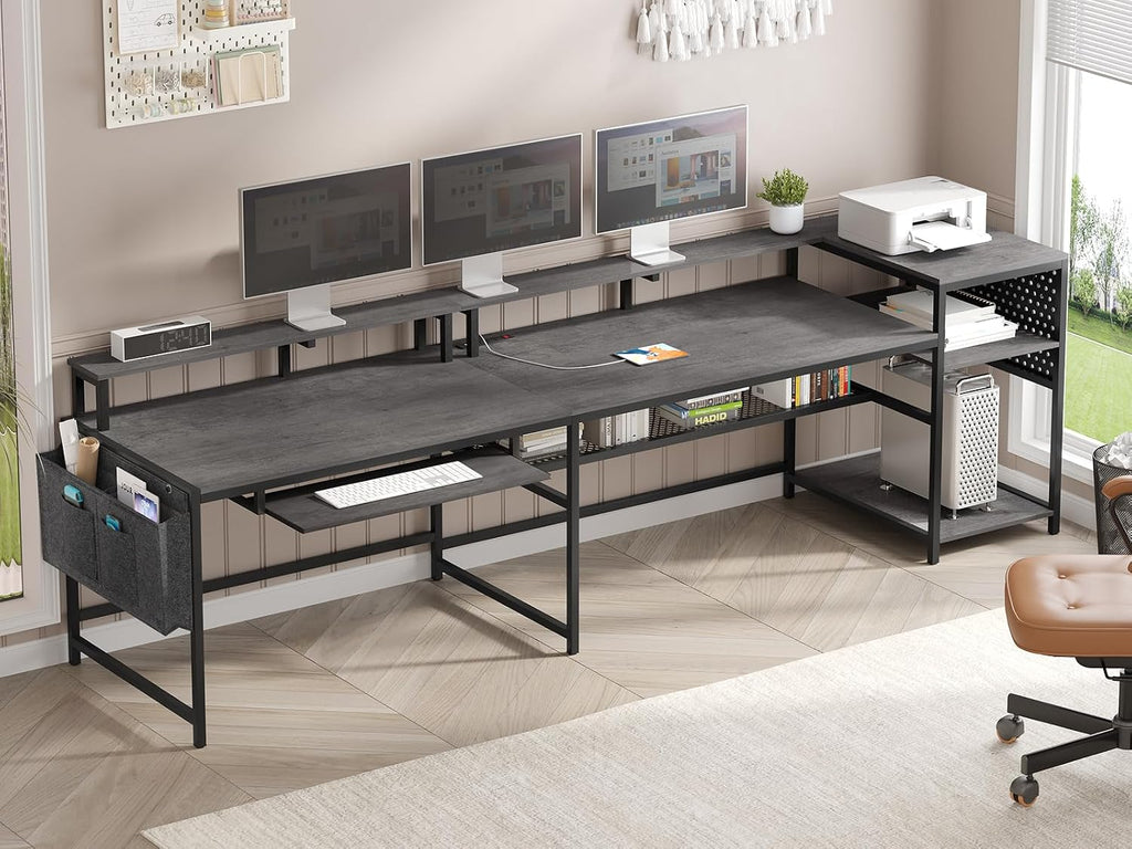 L Shaped Gaming Desk, Convertible 96" Home Office Desk or Corner Desk, L Shaped Table with Power Outlets & LED Strip