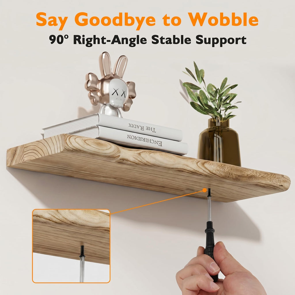 Wavy Edge Floating Shelves with Hidden Brackets, 2 Pack 36 in
