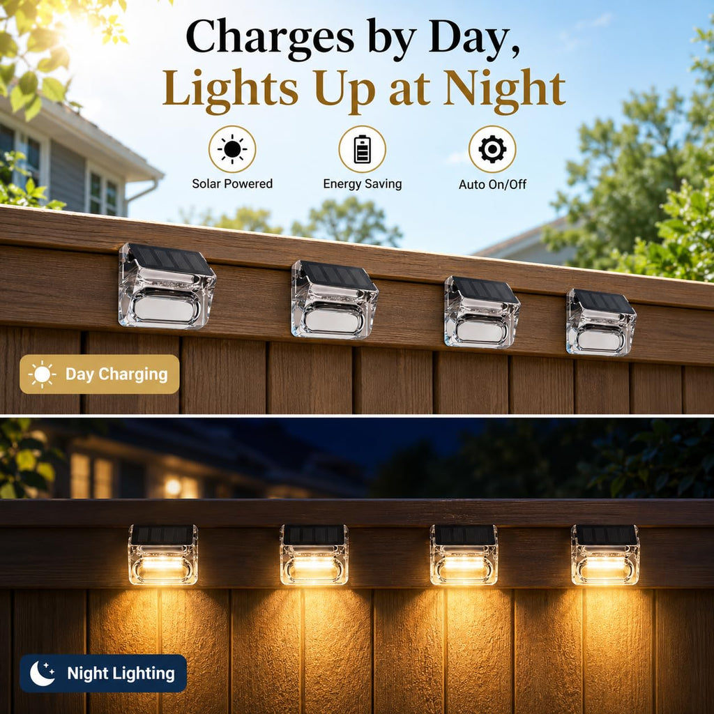Solar Outdoor Lights, 8 Pack Solar Fence Deck Lights, Waterproof Outside Lighting for Step Railing Wall Pool Stair