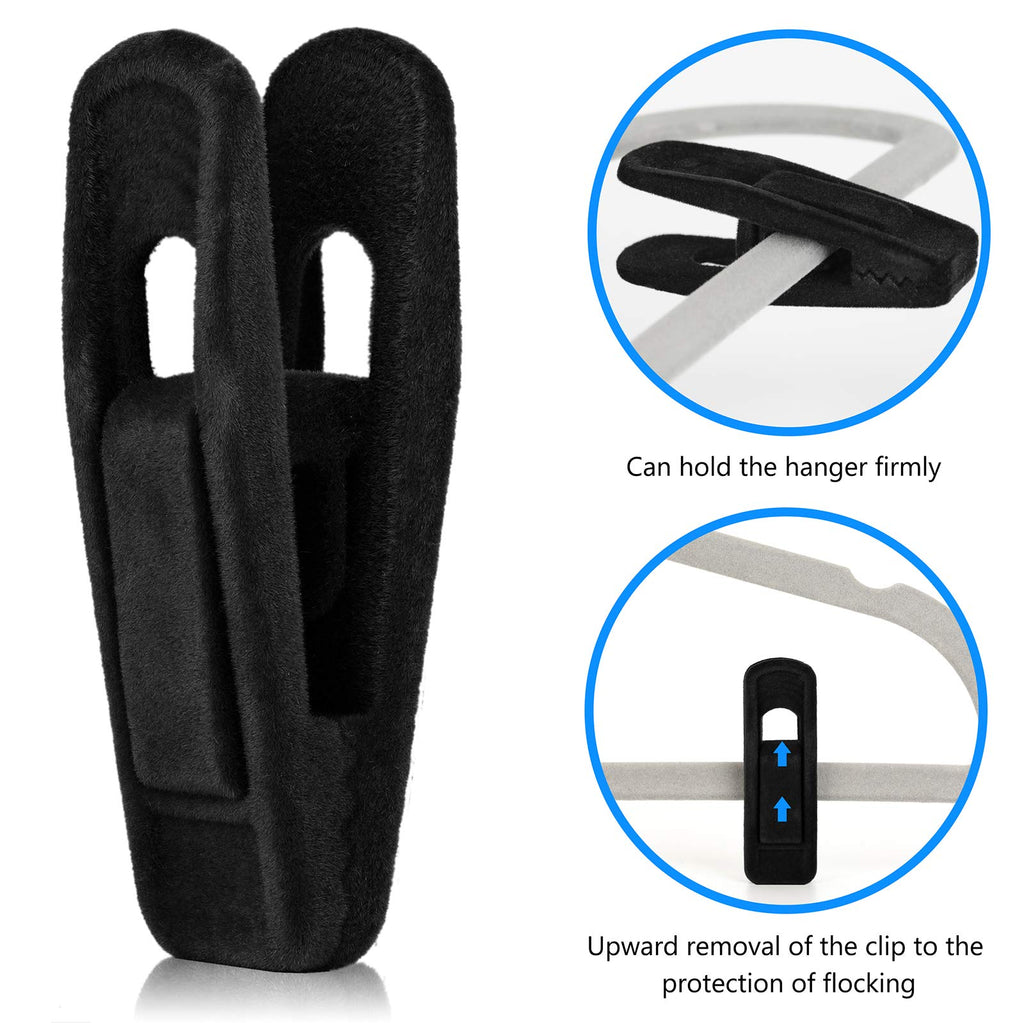 50pc Velvet Hanger Clips, Black Strong Finger Flocked Clips, Large Opening Clip Clothes Pin, Pants Hangers Clip for