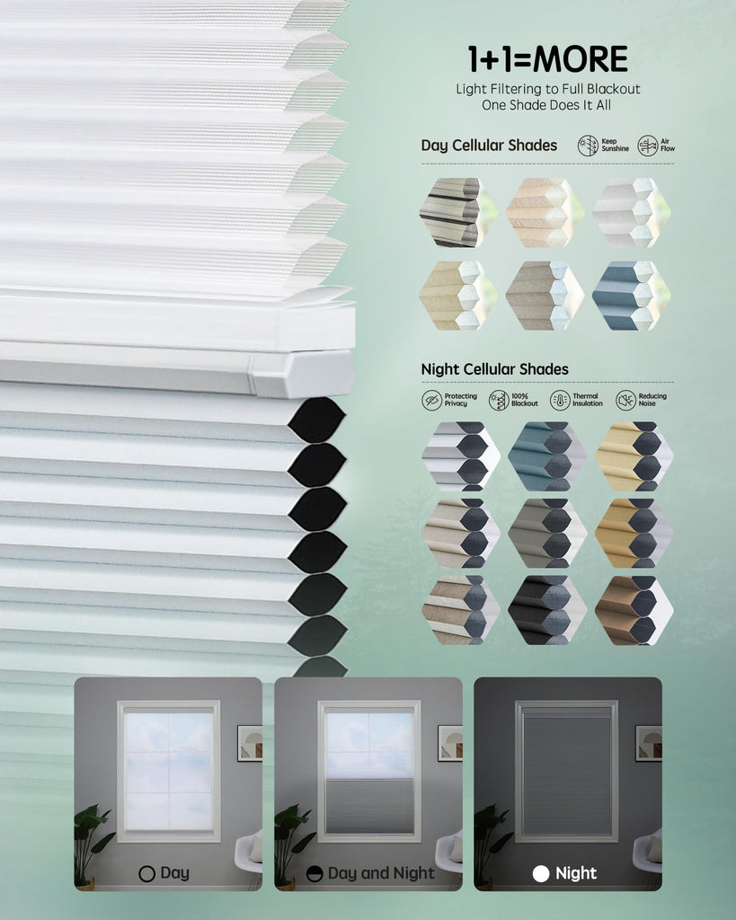 Motorized Day & Night Cellular Shade, Blackout Black & Soft Black