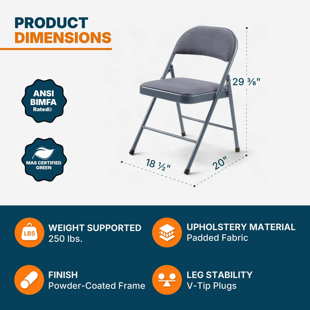 Series Premium Fabric Padded All Steel Folding Chairs, Comfort Cushioned Seat & Back for Meeting Office