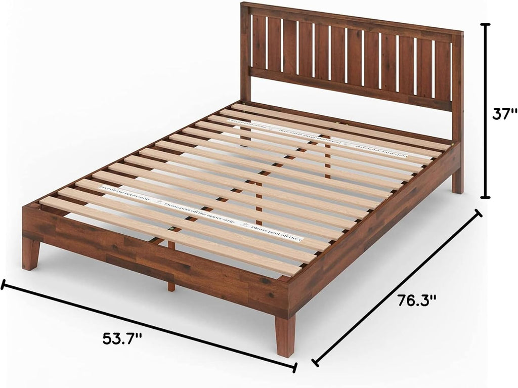 Vivek Deluxe Wood Platform Bed Frame with Headboard, Wood Slat Support, No Box Spring Needed, Easy Assembly, Full