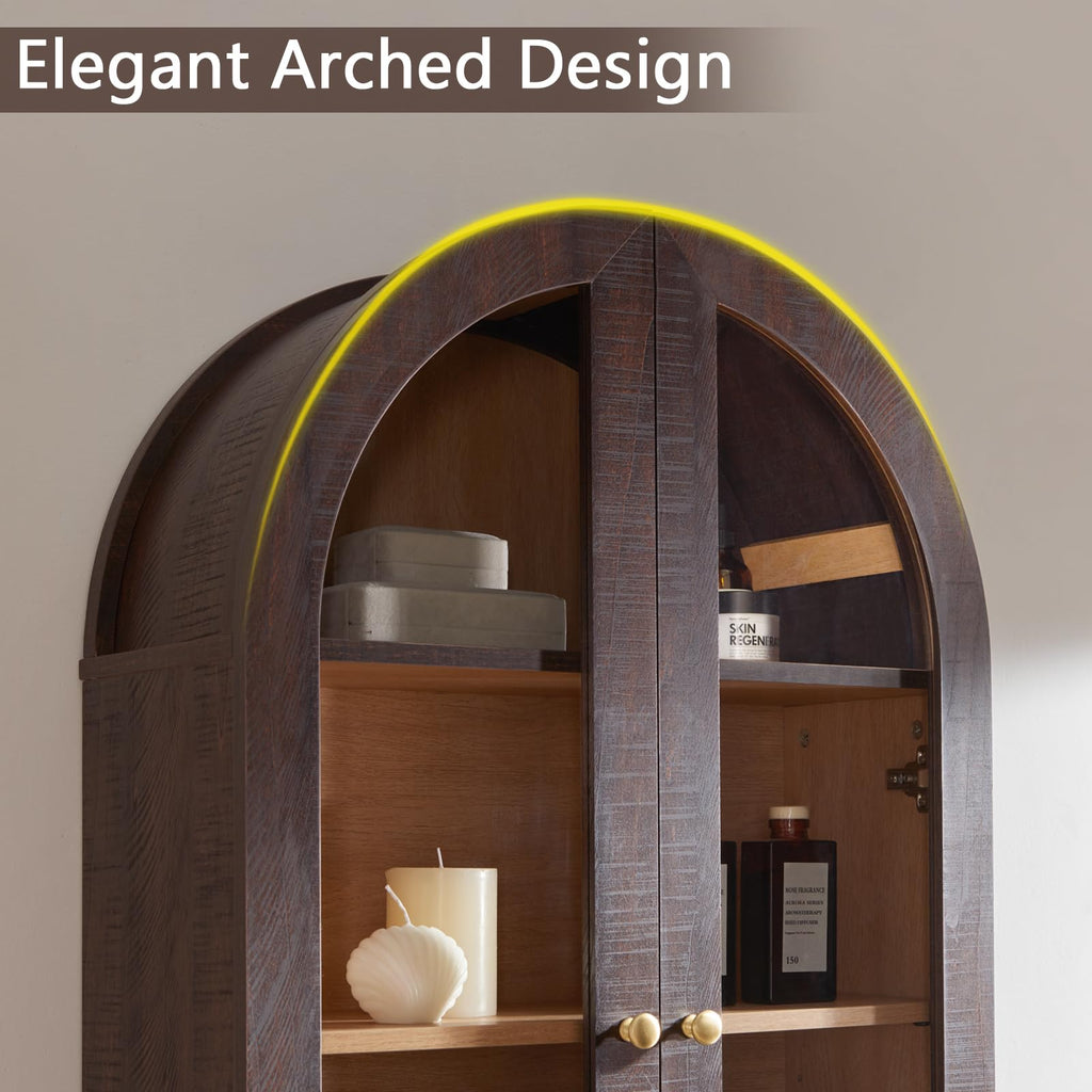Bathroom Arched Wall Cabinet Medicine Cabinet, 23.5×31.4 Inch Bathroom Cabinet Wall Mount with Glass Doors &
