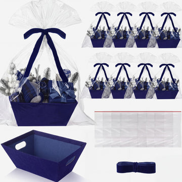 24 Pcs Velvet Navy Blue Christmas Empty Gift Basket Bulk