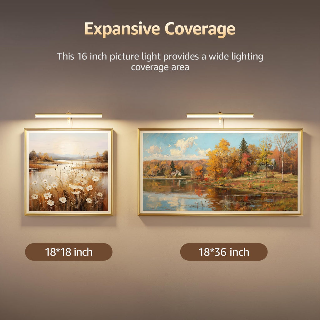 16" Plug in LED Picture Light, 5W Gold Remote Control Art Light