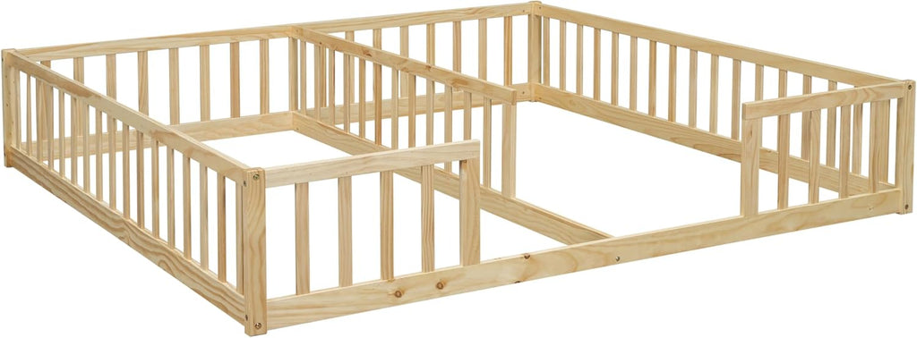 Double Floor Bed with Fence for Kid, Natural