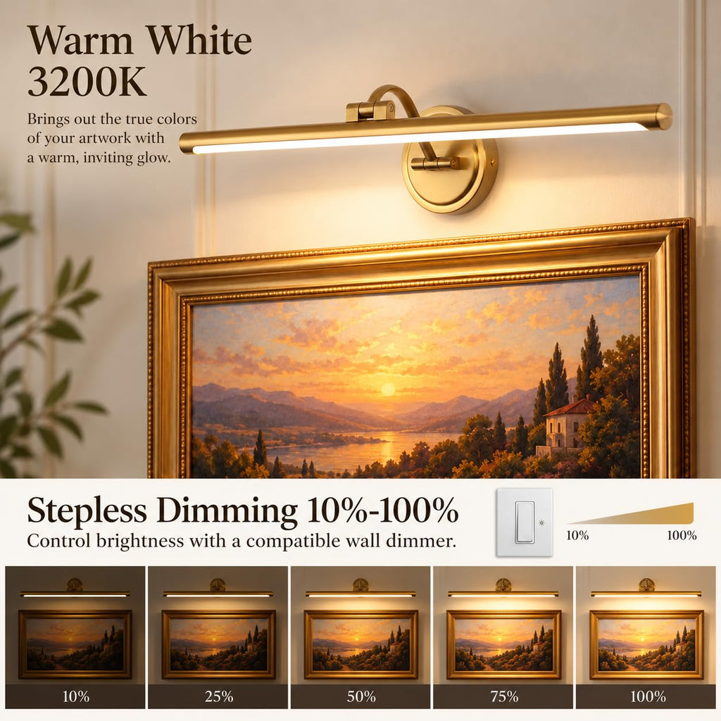 Hard-Wired Picture Lights 23.6 Inch Dimmable LED Wall Art Lighting Modern Brass Gallery Light Poster Lights