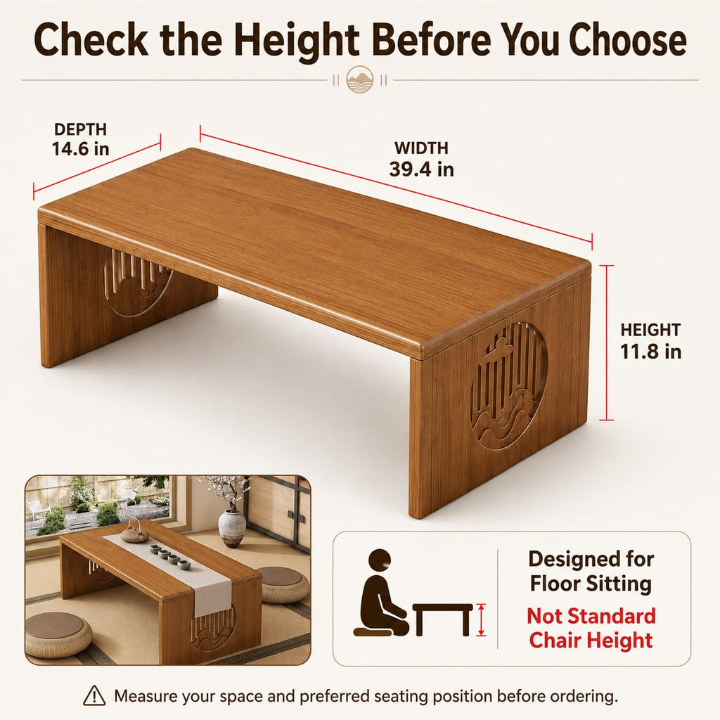 Japanese Folding Floor Table, Low Coffee Table, Bamboo Floor Desk