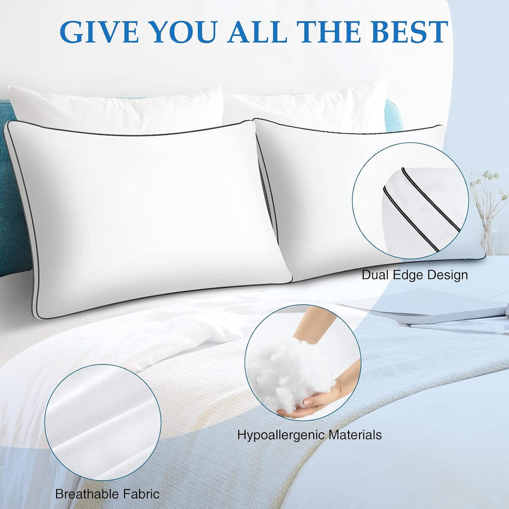 Pillows Queen Size Set of 2, Hotel Luxury Gusset Sleeping Pillow | No Flattening, Soft & Supportive, Oeko-Tex