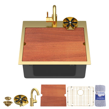 20" Drop In Gold Stainless Steel Bar Sink with Faucet & Cup Washer