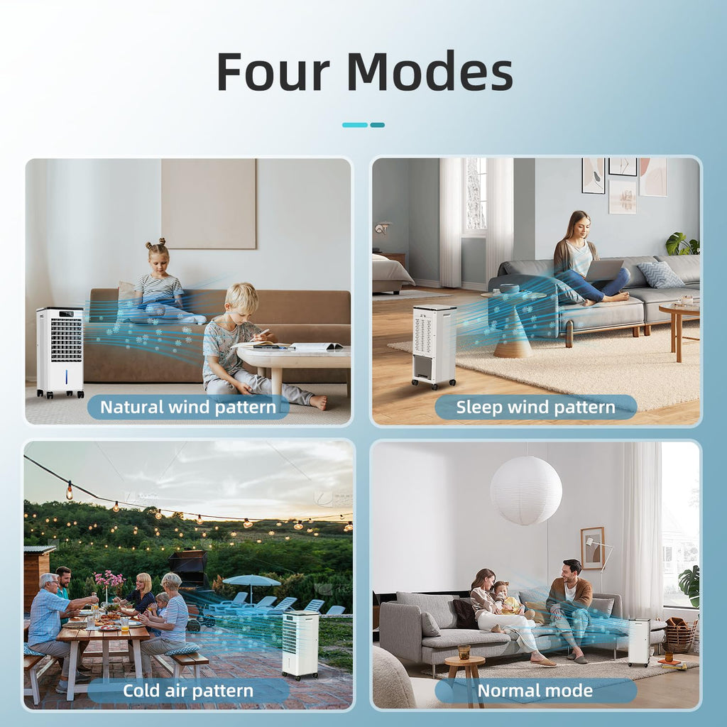 3-in-1 Evaporative Swamp Cooler, Windowless Portable Air Conditioner with Remote, 4 Modes & 3 Speeds, 12H Timer, Child Lock