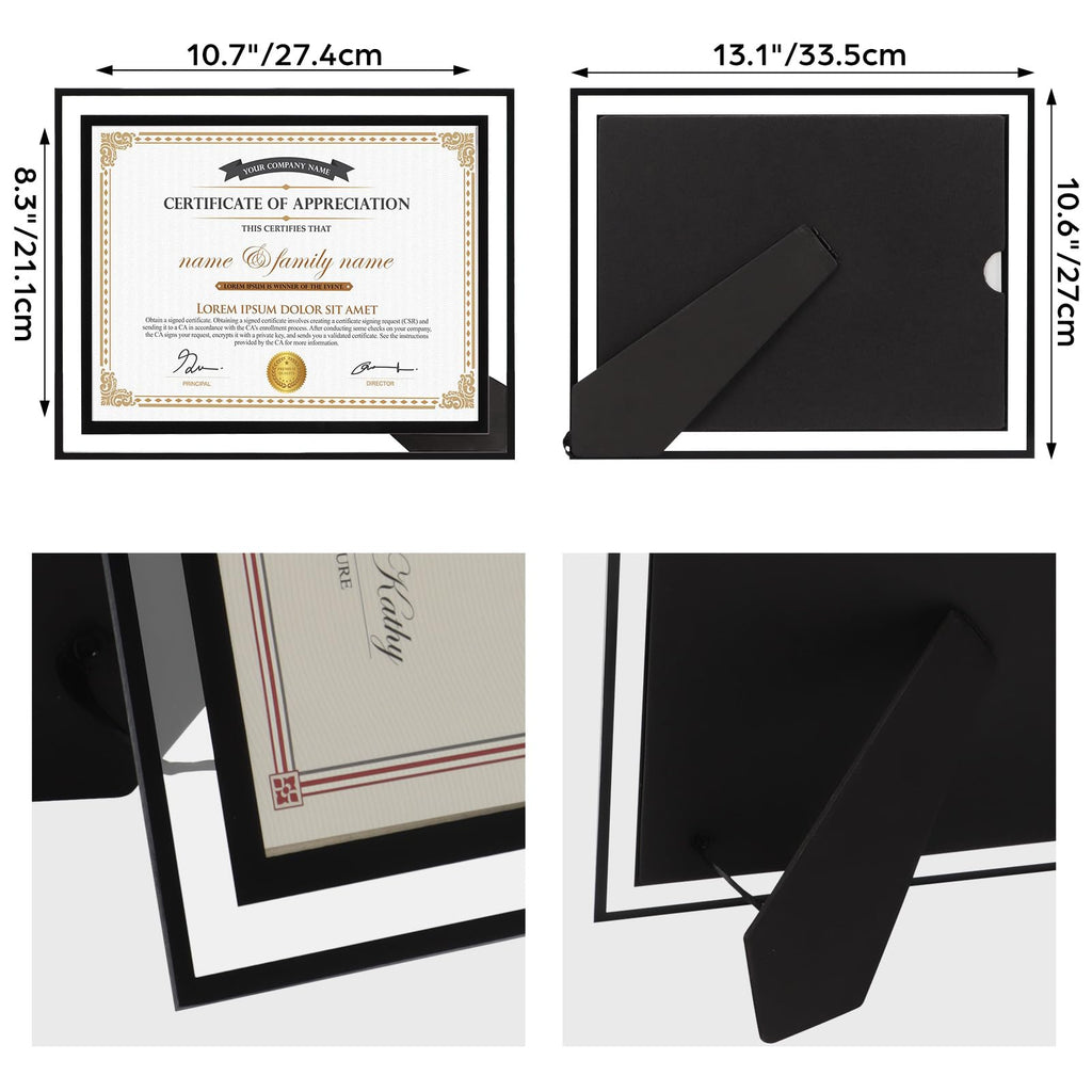 12 Pack 8.5 by 11 Black Glass Certificate Frame, 8.5x11 School Frame