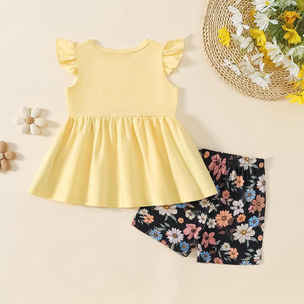 Toddler Baby Girl Summer Clothes Ruffle Sleeveless Top Floral Shorts 2Pcs Outfits Set