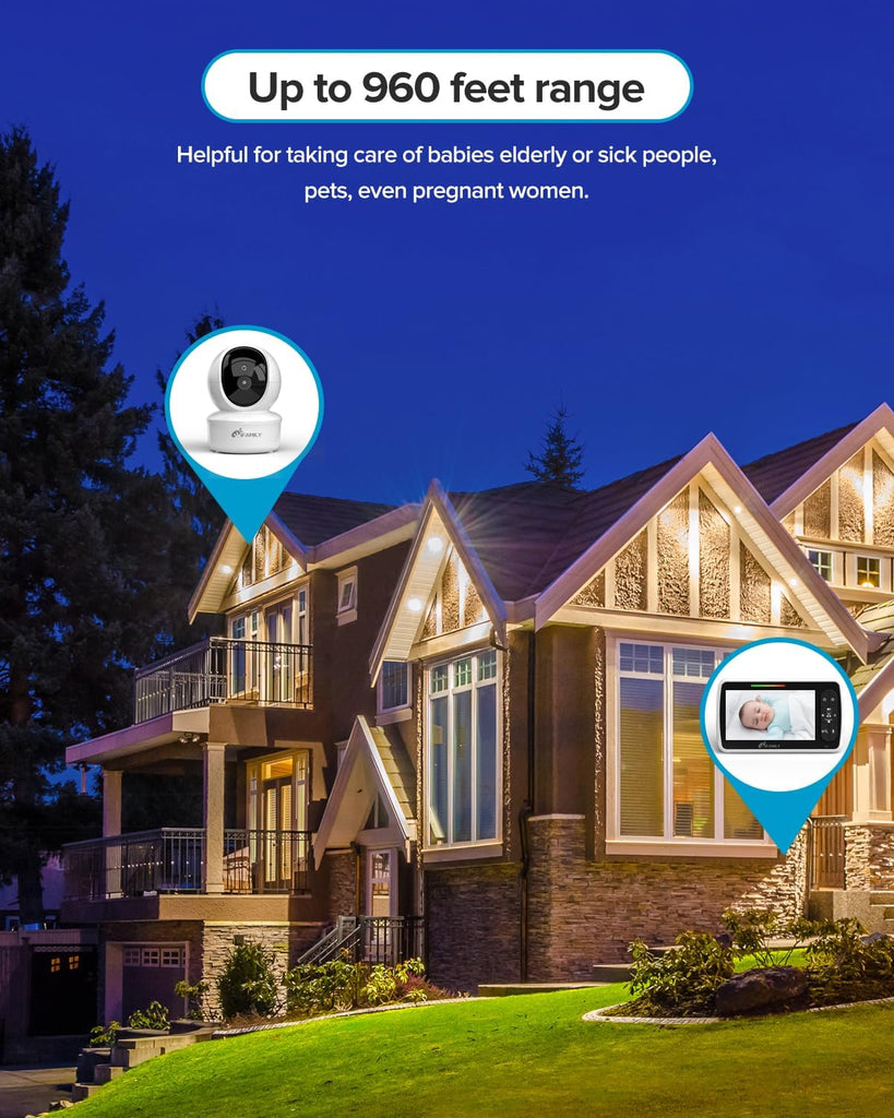 Baby Monitor,5" Screen with 30Hrs Battery Life,Remote Pan-Tilt-Zoom