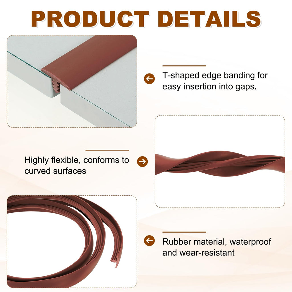 T Rubber Trim Molding 1-3/32 Inch x 10ft Edge Banding Trim Red Brown