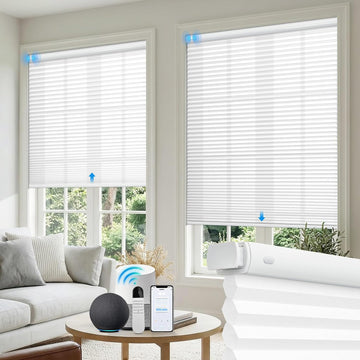 Motorized No Drill Cordless Cellular Shades, 1.5" Smart Electric Honeycomb Blind with Remote Control, Automatic No